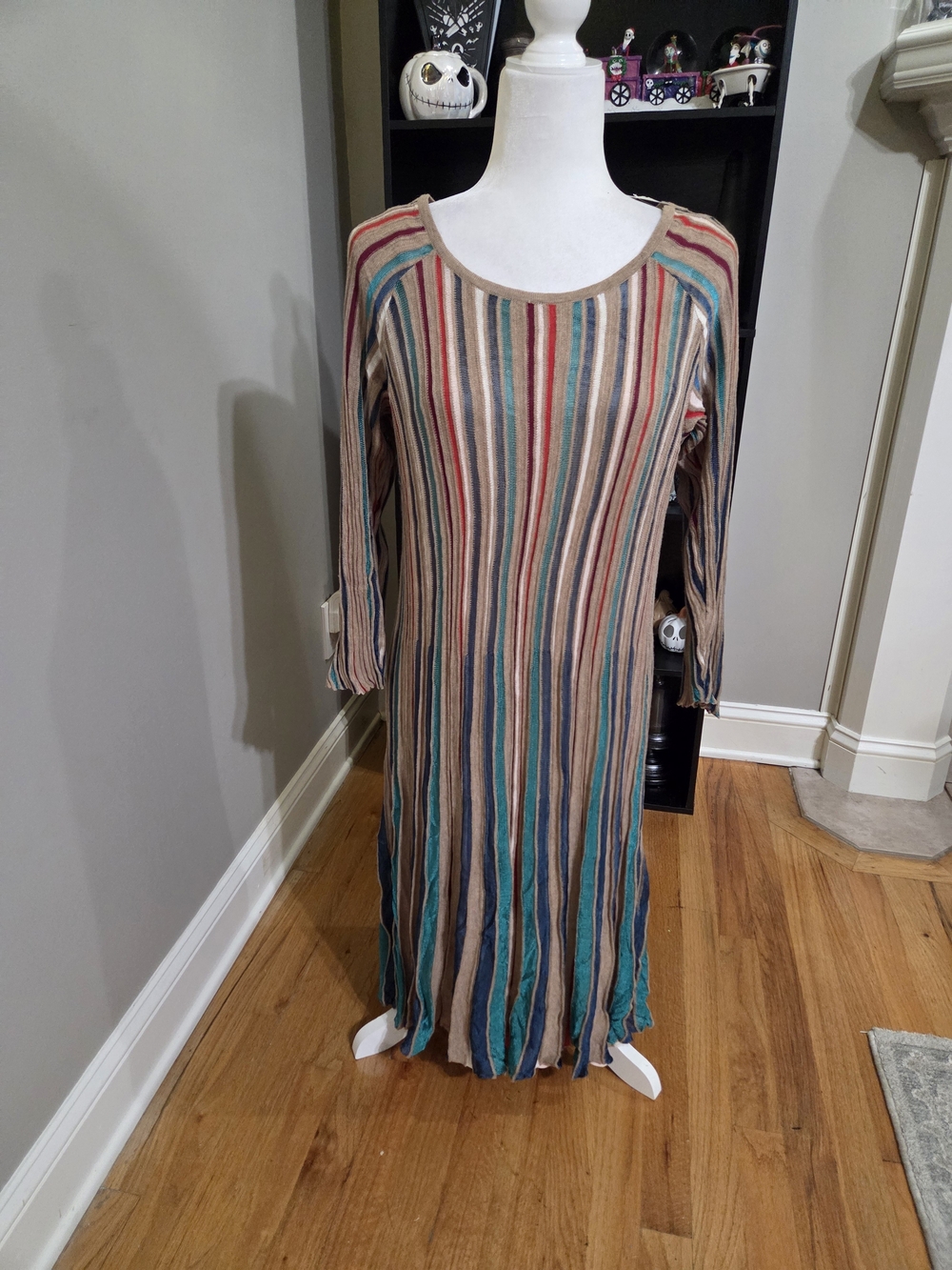 Cato Long Sleeve Striped Maxi Dress in Cream, Teal and Rust